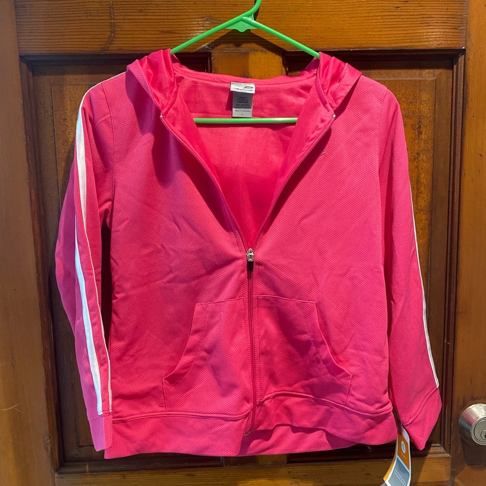 Champion Hot Pink Hooded Zip Jacket with White Sleeve Stripes